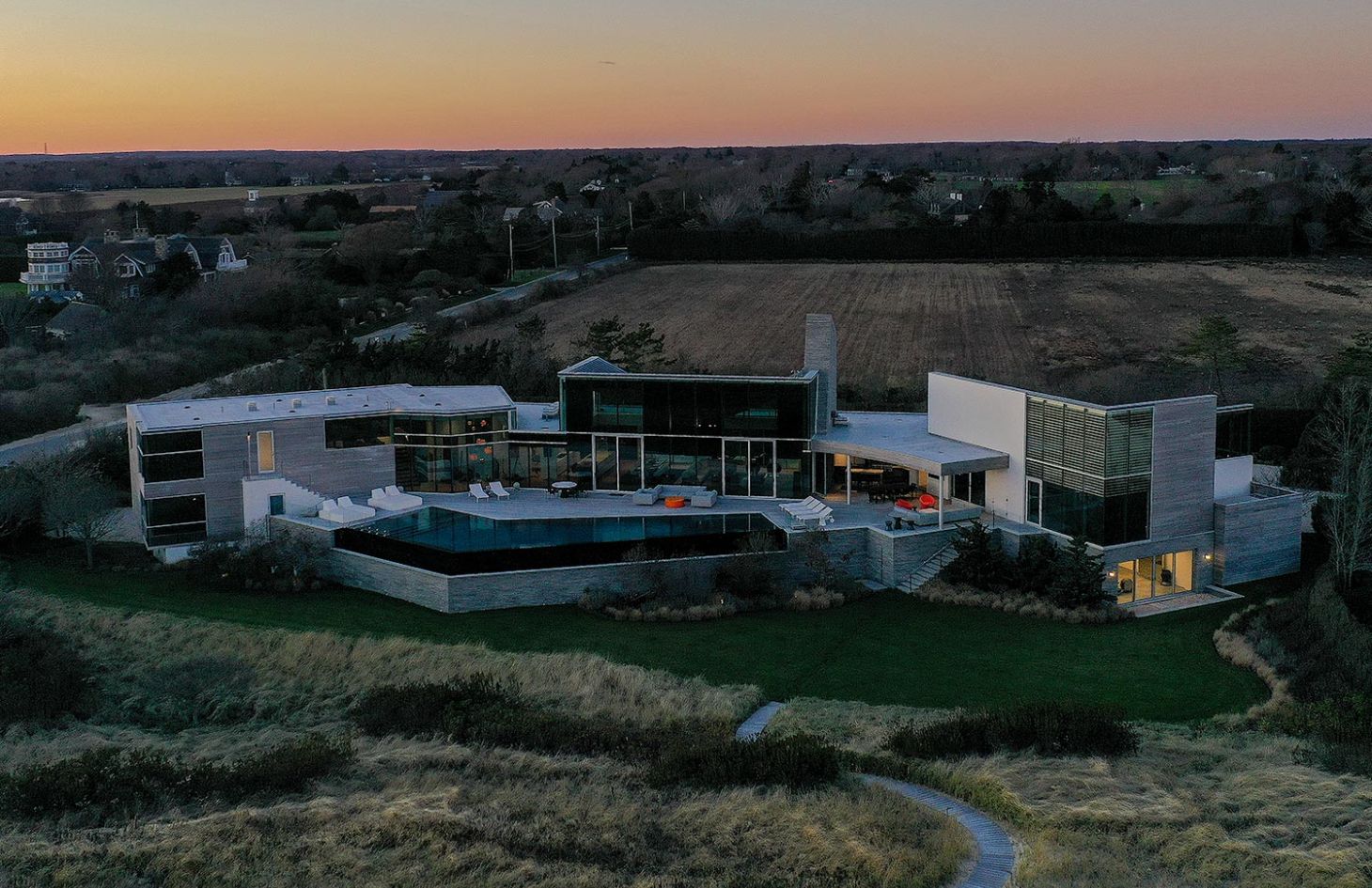 Drone view of modern house exterior